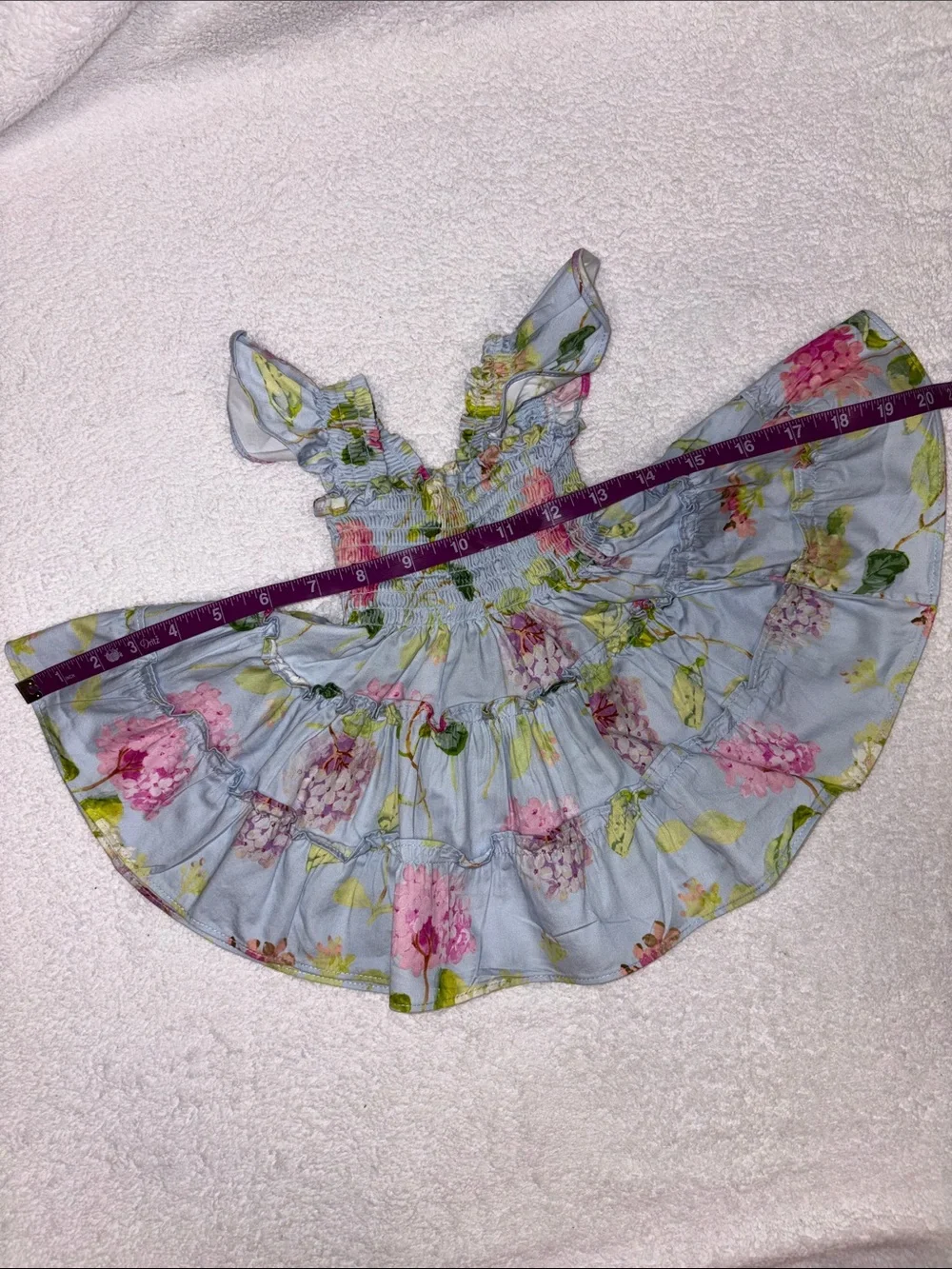 Hill House Light Blue Floral hydrangea Ruffled Sundress smocked 6/12m Girls
